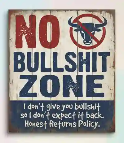 Image marking a 'No Bullshit Zone' on the Smell.Fit Refund & Returns Policy page, reflecting the honest message from Benjamin.